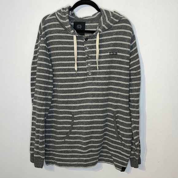 Djab Other - Djab classic stripes cotton half buttons hooded long sleeve top